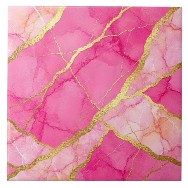 Hot Pink and Gold Marble Tile (Front)
