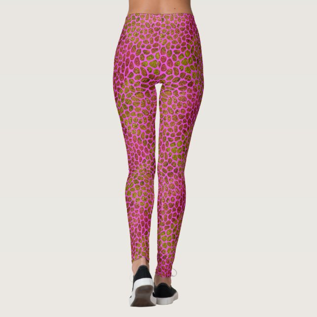Hot Pink and Gold Modern Mosaic Animal Print Leggings (Back)