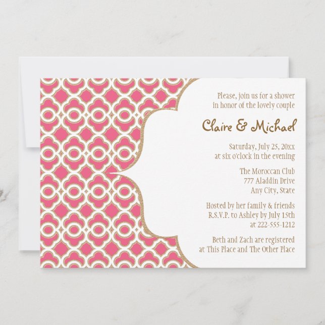 Hot Pink and Gold Moroccan Couples Wedding Shower Invitation (Front)