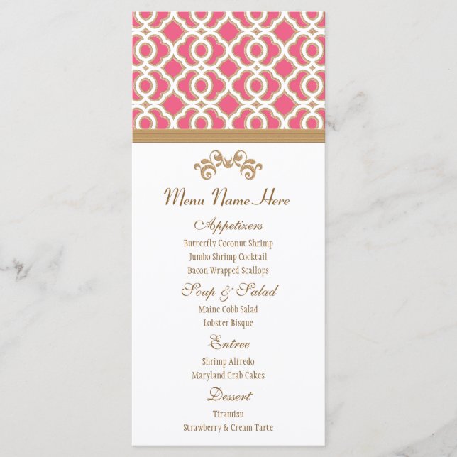 Hot Pink and Gold Moroccan Menu (Front)