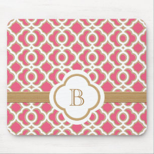 Hot Pink and Gold Moroccan Monogrammed Mouse Mat
