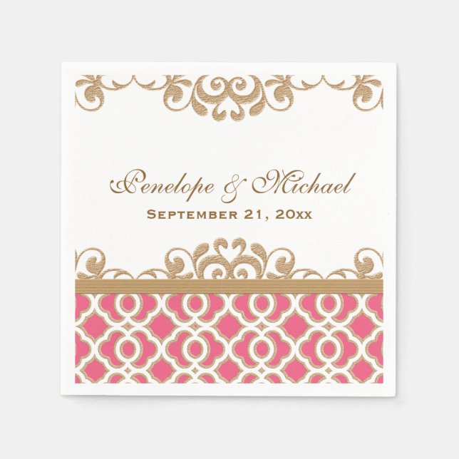 Hot Pink and Gold Moroccan Wedding Napkin (Front)