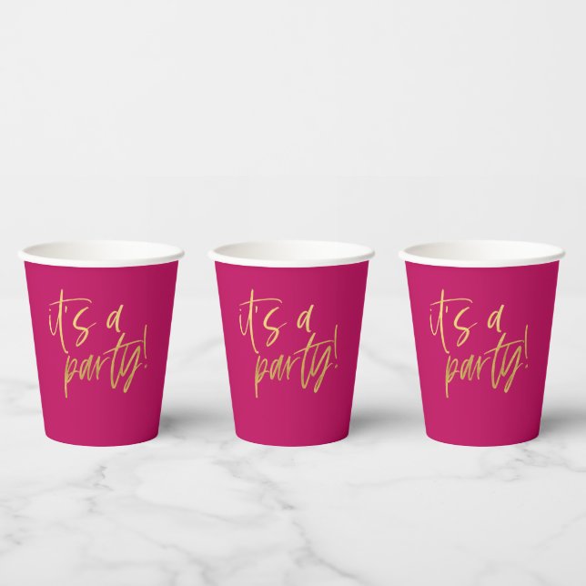 Hot Pink and Gold Party Paper Cups (Multi)