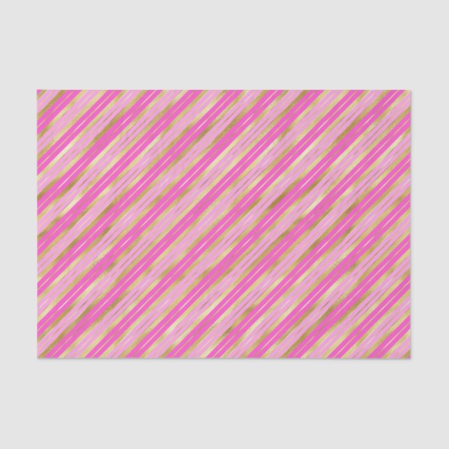 Hot Pink and Gold Stripes Tissue Paper (Front)