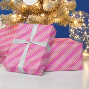 Hot Pink and Gold Stripes Wrapping Paper