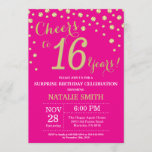 Hot Pink and Gold Surprise 16th Birthday Diamond Invitation<br><div class="desc">Surprise 16th Birthday Invitation with Hot Pink and Gold Glitter Diamond Background. Gold Confetti. Kids Birthday. Teen Teenage Boy or Girl Birthday. For further customisation,  please click the "Customise it" button and use our design tool to modify this template.</div>