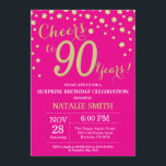 Hot Pink and Gold Surprise 90th Birthday Diamond Invitation<br><div class="desc">Surprise 90th Birthday Invitation with Hot Pink and Gold Glitter Diamond Background. Gold Confetti. Adult Birthday. Male Men or Women Birthday. For further customisation,  please click the "Customise it" button and use our design tool to modify this template.</div>