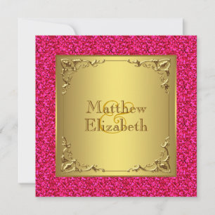 Hot Pink and Gold Wedding Invitation
