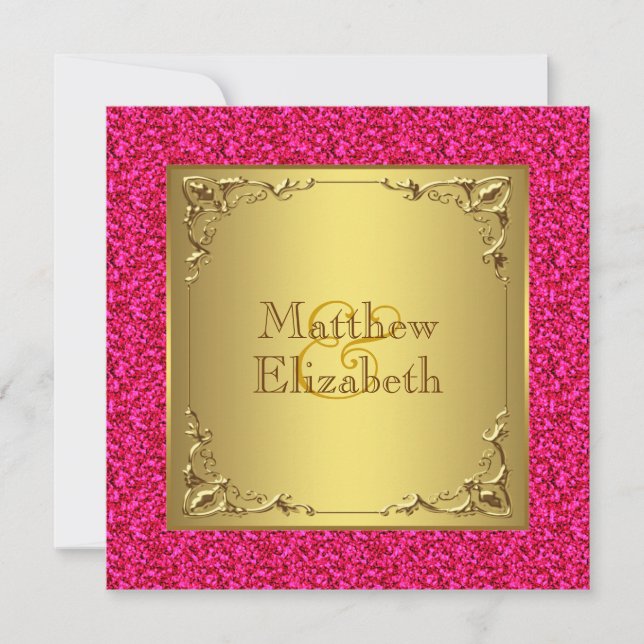 Hot Pink and Gold Wedding Invitation (Front)