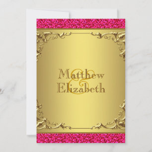 Hot Pink and Gold Wedding Invitation