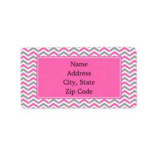 Hot Pink and Gray Chevron Pattern Label