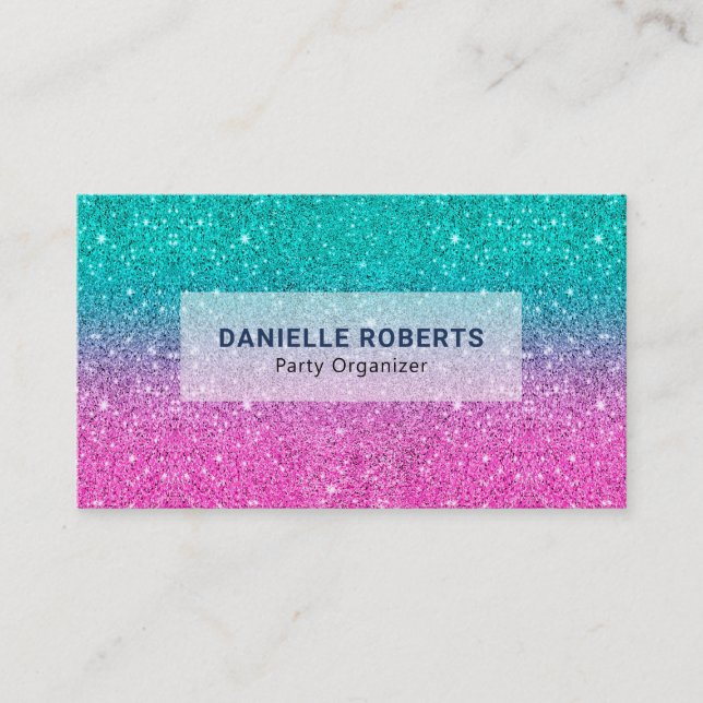Hot pink and green glitter ombre business card (Front)