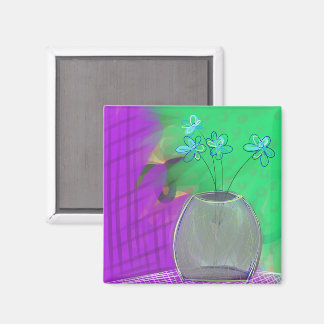 Hot Pink and Green Still Life Original Art Magnet
