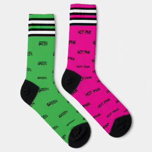 Hot Pink and Green Stripes Colour Names Socks