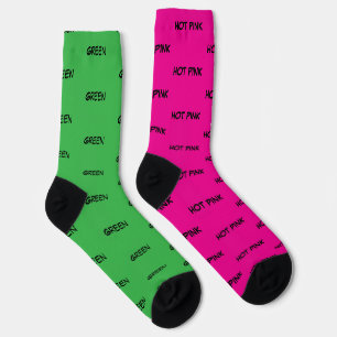 Hot Pink and Green Typography Solid Colours Socks