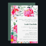 Hot Pink and Green Watercolor Floral Bat Mitzvah  Invitation<br><div class="desc">Hot Pink and Green Watercolor Floral Bat Mitzvah Invitation</div>
