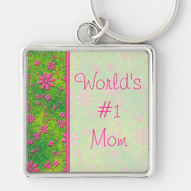 Hot Pink and Green World's #1 Mum Keychain (Front)