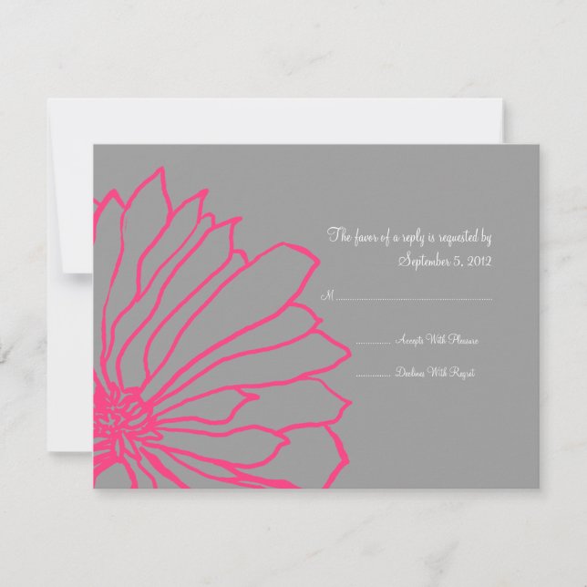 Hot Pink and Grey Floral Wedding Invitation RSVP (Front)