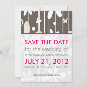 Hot Pink and Grey Retro Floral Save The Date