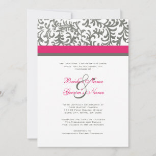 Hot Pink and Grey Wedding Invitation