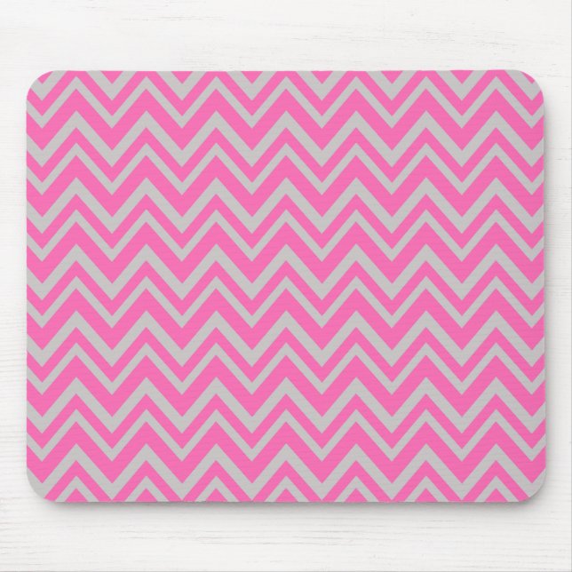 Hot Pink and Grey Zigzag Pattern Mouse Mat (Front)