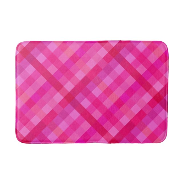 Hot pink and lavender plaid bath mat (Front)