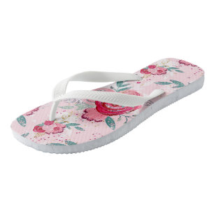 Hot Pink and Light Pink Glitter Rose Flip Flops