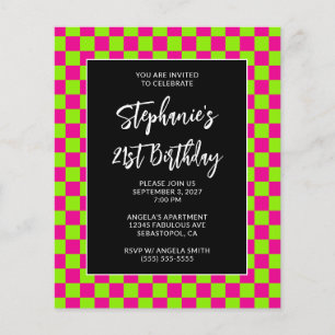 Hot Pink and Lime Chequered Bold 21st Birthday Flyer