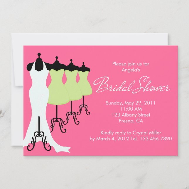 Hot Pink and Lime Dresses Bridal Shower Invitation (Front)
