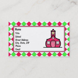 Hot Pink and Lime Green Argyle Business Card