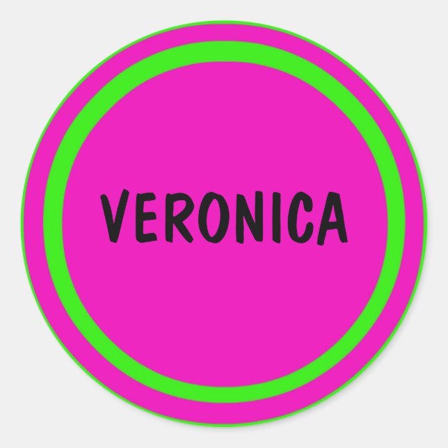 Hot Pink and Lime Green Circles Classic Round Sticker (Front)