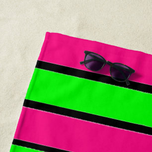 Hot Pink and Lime Green Stripes Beach Towel