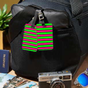 Hot Pink and Lime Green Stripes Luggage Tag