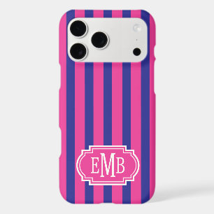 Hot Pink and Navy Blue Monogrammed Stripes