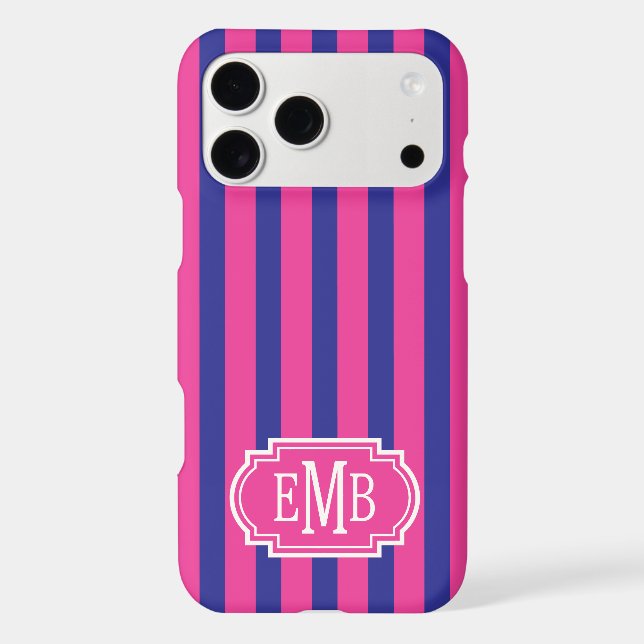 Hot Pink and Navy Blue Monogrammed Stripes (Back)