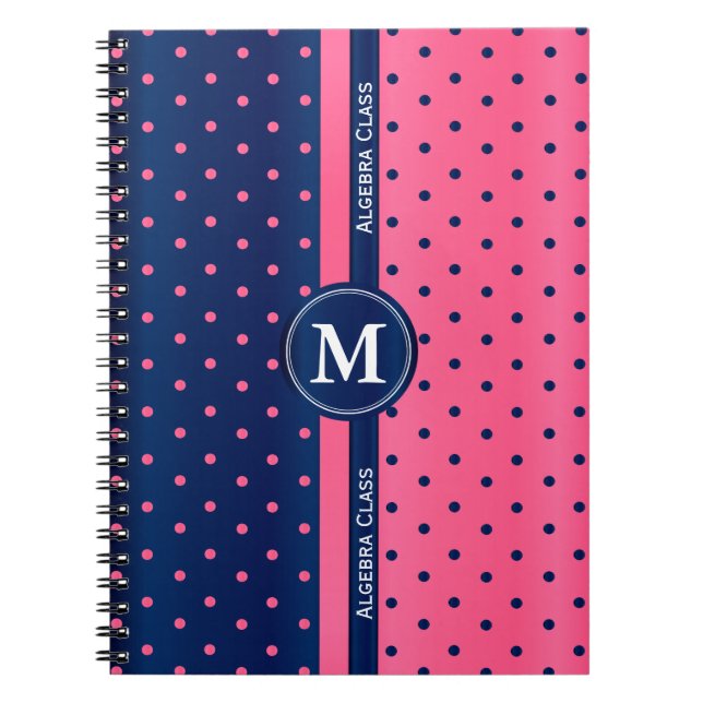 Hot Pink and Navy Blue Polka Dots Notebook (Front)