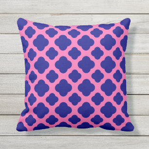 Hot Pink and Navy Blue Quatrefoil Pattern Outdoor Cushion