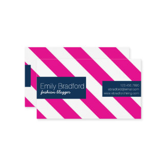 Hot Pink and Navy Blue Striped Business Cards