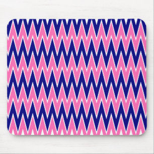Hot Pink and Navy Blue Zigzag Pattern Mouse Mat