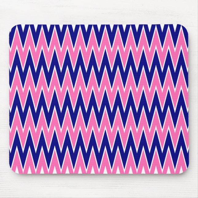 Hot Pink and Navy Blue Zigzag Pattern Mouse Mat (Front)