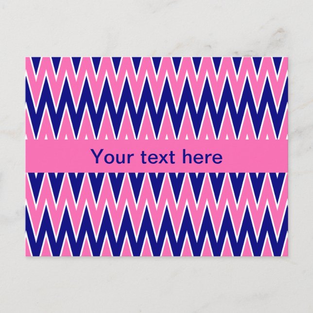 Hot Pink and Navy Blue Zigzag Pattern Postcard (Front)