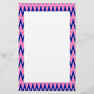 Hot Pink and Navy Blue Zigzag Pattern Stationery