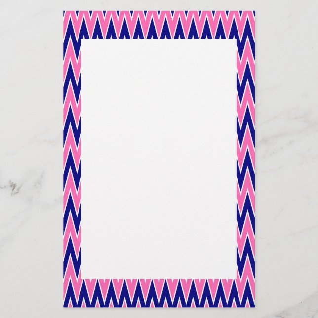 Hot Pink and Navy Blue Zigzag Pattern Stationery (Front)