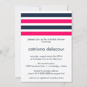 HOT PINK AND NAVY STRIPES BRIDAL SHOWER INVITATION