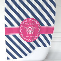 Hot Pink and Navy Stripes Honey Bee Monogram