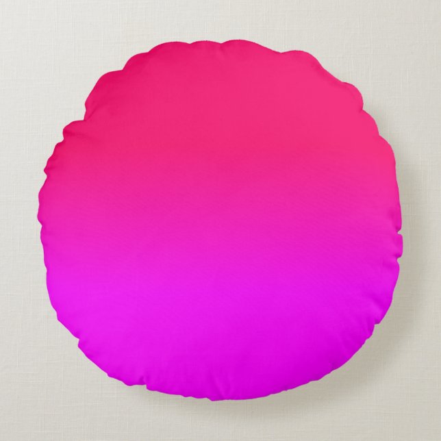 Hot Pink and Neon Pink Ombre Shade Colour Fade Round Cushion (Front)