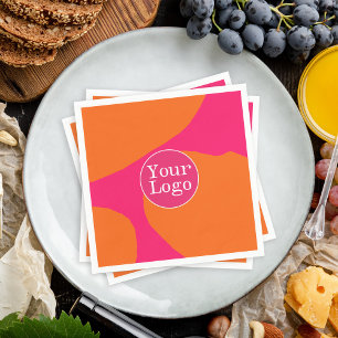 Hot Pink and Orange Abstract Pattern with Logo Napkin
