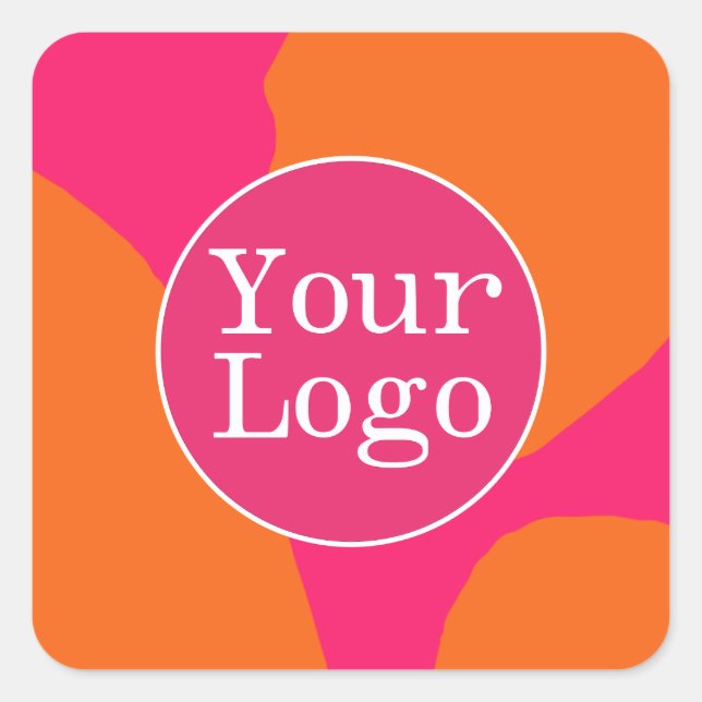Hot Pink and Orange Abstract Pattern with Logo Square Sticker (Front)