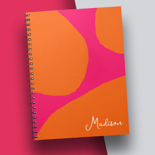 Hot Pink and Orange Abstract Pattern with Name Notebook