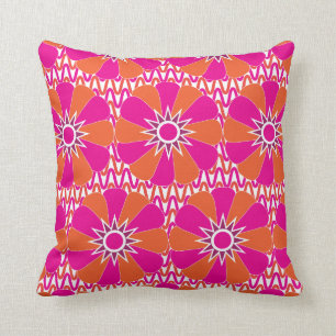Hot Pink and Orange Bright Flower Pattern Cushion